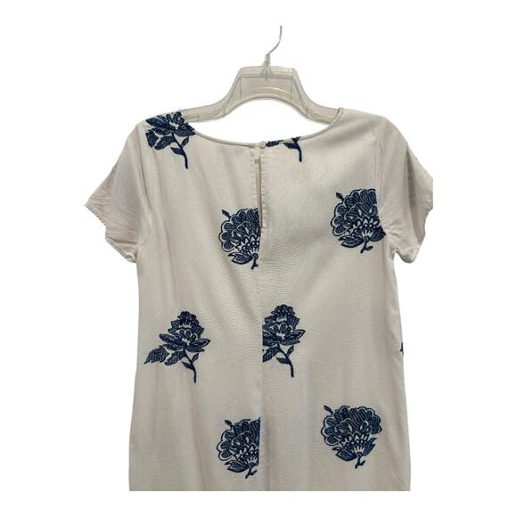 Old Navy Dress Linen Blend Size Medium White Floral Embroidery Contrast Hem Flaw - Picture 3 of 11